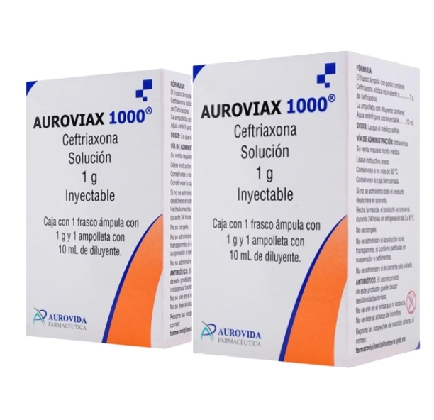 2-pack Auroviax Ceftriaxona 1000 mg – Polvo para solución inyectable con diluyente 10 ml (Copia)