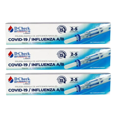 3-pack Prueba Rápida D-Check Covid-19 & Influenza