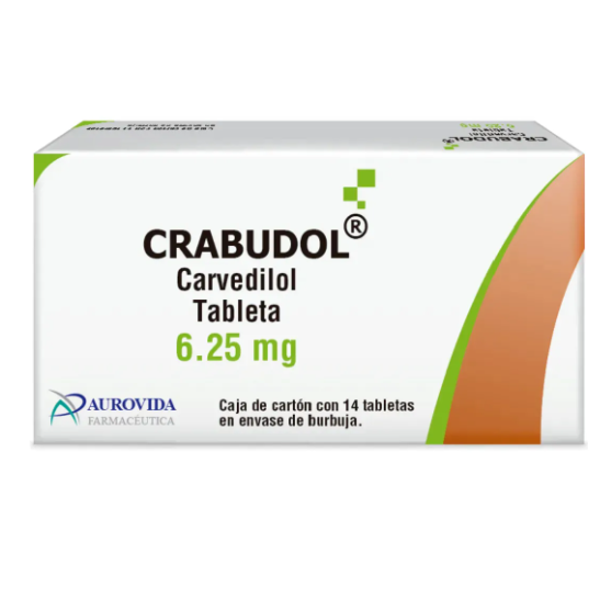 Crabudol Carvedilol 6.25 Mg Caja Con 14 Tabletas Aurovida Genérico De Dilantred