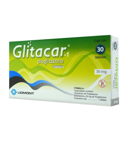 Glitacar Pioglitazona 30 mg – Caja con 30 tabletas