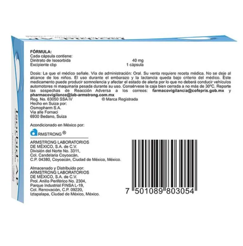 Isorbid AP Dinitrato de Isosorbida 40 mg – Caja con 40 cápsulas de liberación prolongada