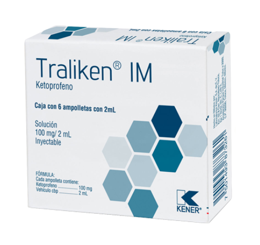 Traliken IM Ketoprofeno 100 mg/2 mL Solución Inyectable, 6 Ampolletas de 2 ml.